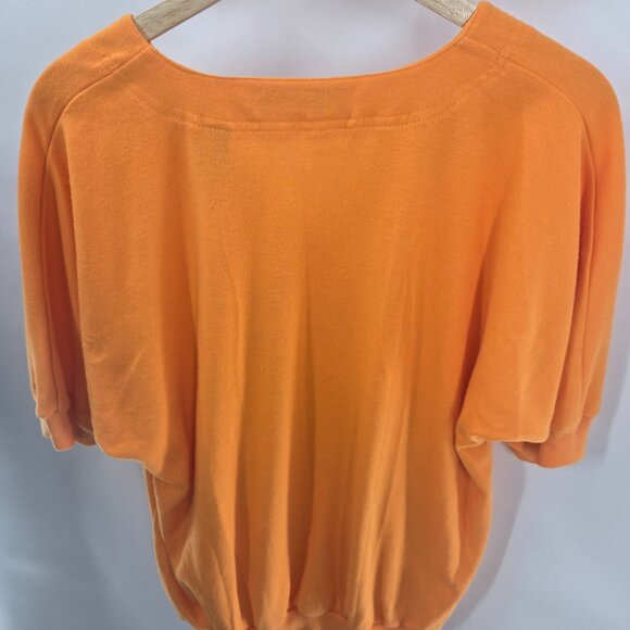 Vintage Karen Scott Orange Upcycled Lorikeet Parrot Applique Short Sleeved Top L - Picture 2 of 16